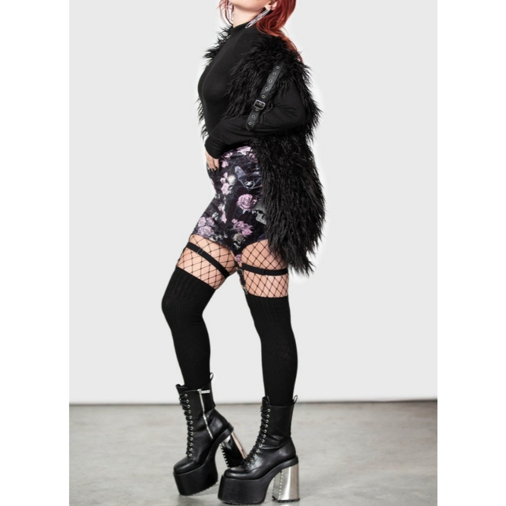 Killstar Cassandra Velvet Mini Skirt [Black/Pink] - Picture 4 of 8